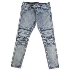 Crysp Denim Distressed ridged blue jeans, size 38x32